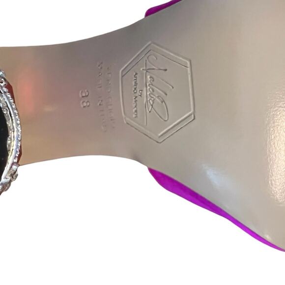 Nalebe Aurum Crystal Embellished Satin Mule Magenta Square Toe Heels EU38/US 8 - Picture 10 of 11